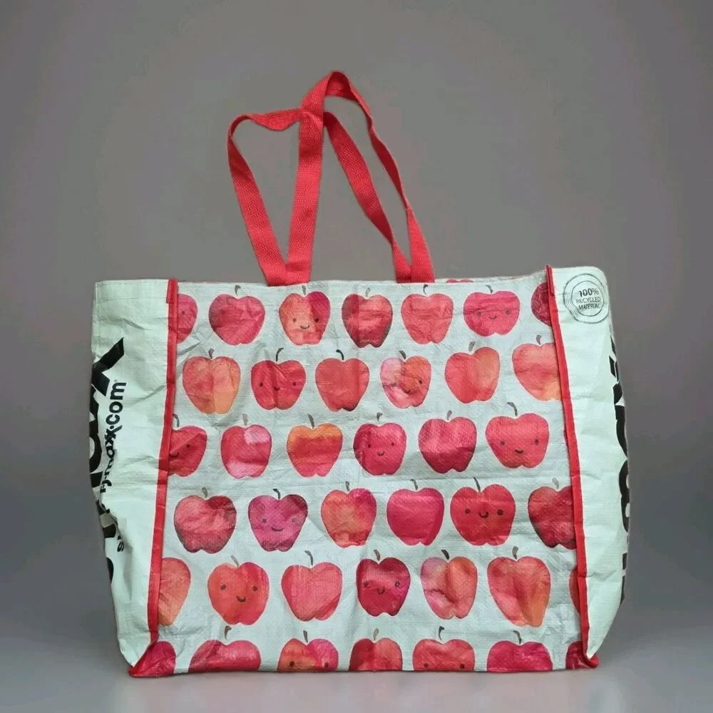 TJ MAXX  Large Shopping Tote Bag COLORFUL Apples Reusable Eco Friendly